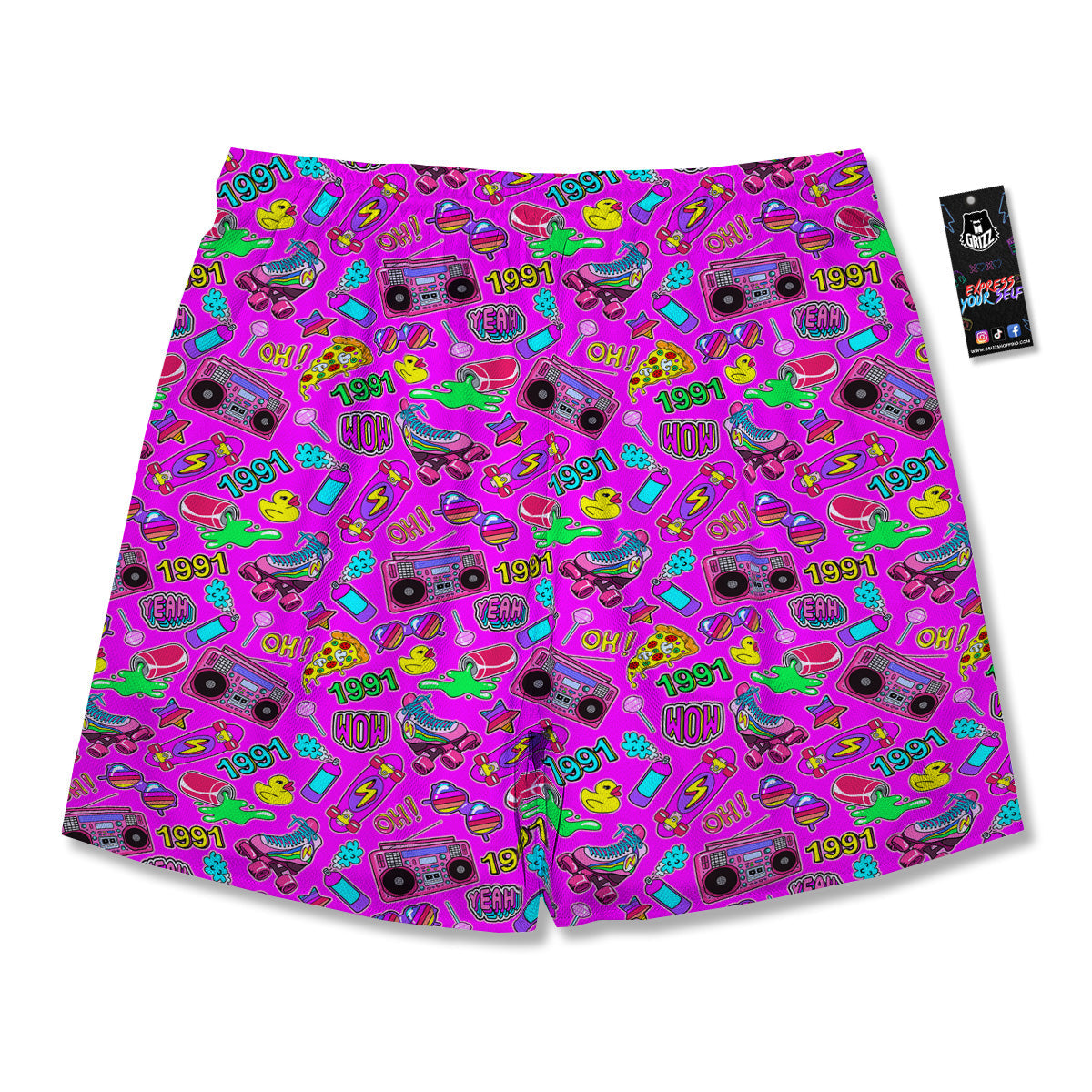 Pink Retro Stickers 90s Print Pattern Men's Running Shorts-grizzshop
