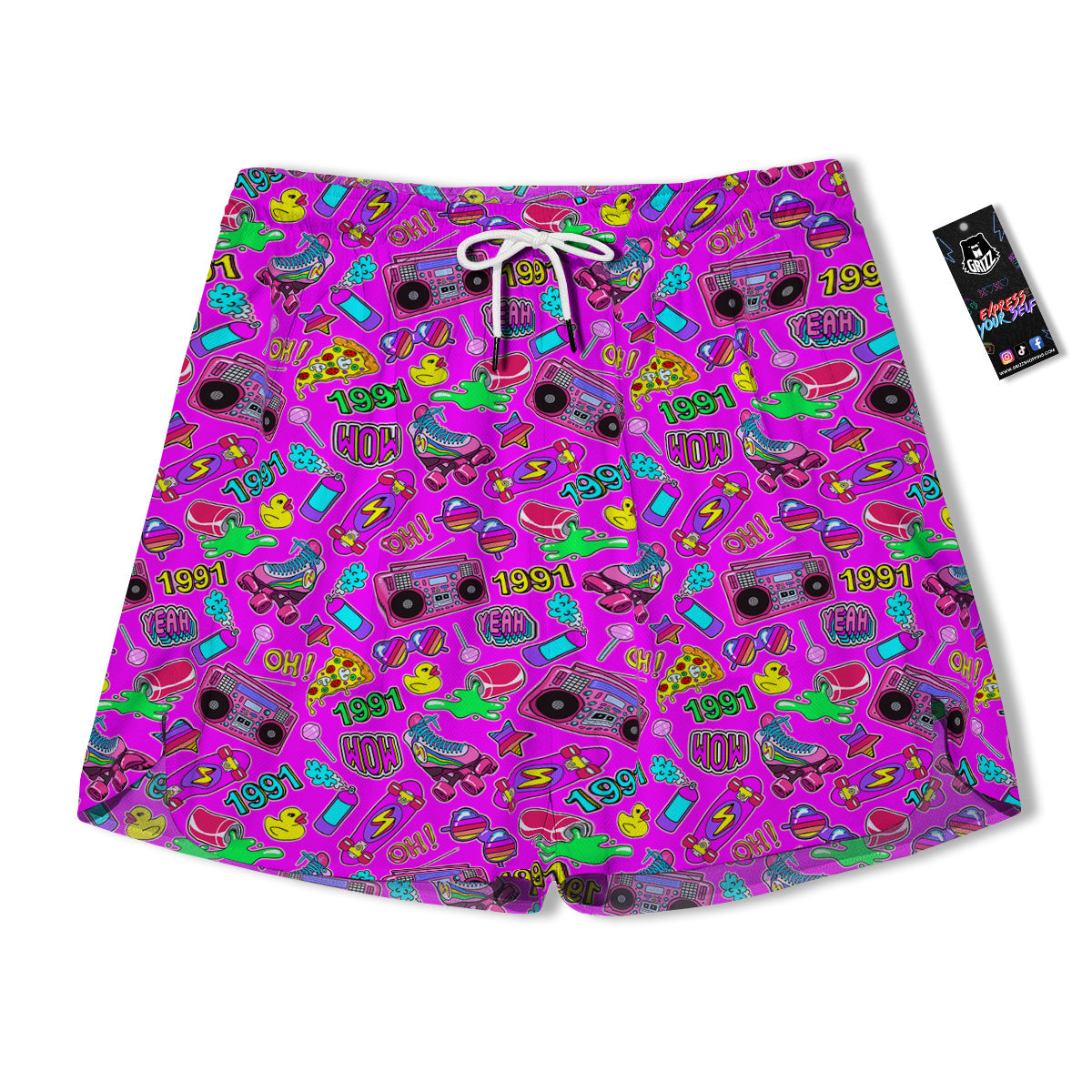 Pink Retro Stickers 90s Print Pattern Men's Running Shorts-grizzshop