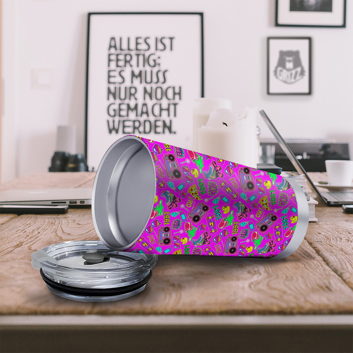 Pink Retro Stickers 90s Print Pattern Tumbler-grizzshop