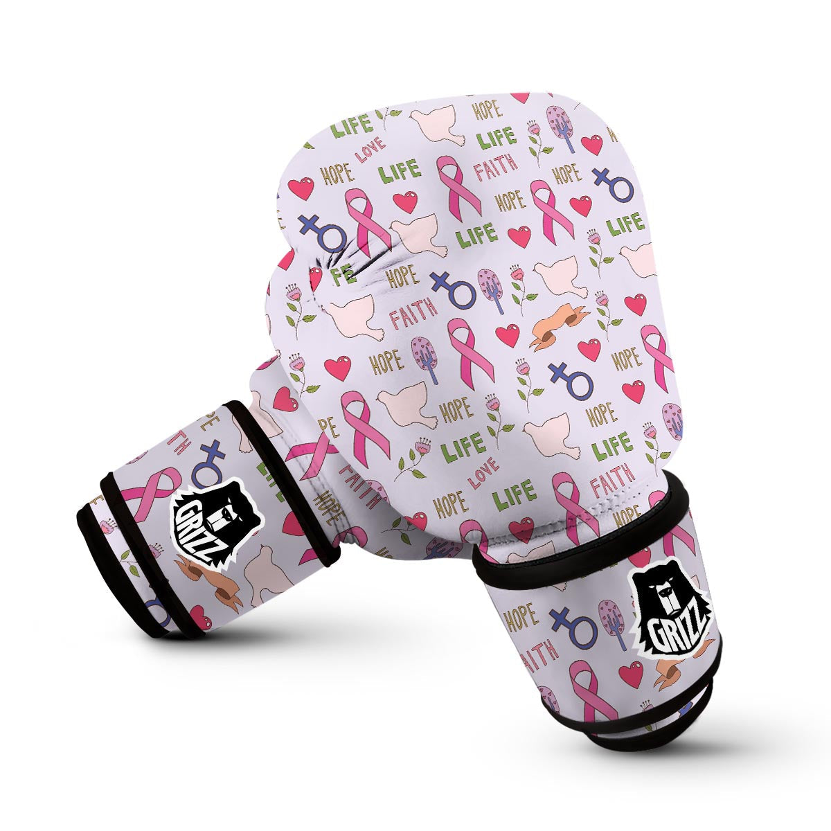 Pink Ribbon Breast Cancer Awareness Pattern Print Boxing Gloves-grizzshop