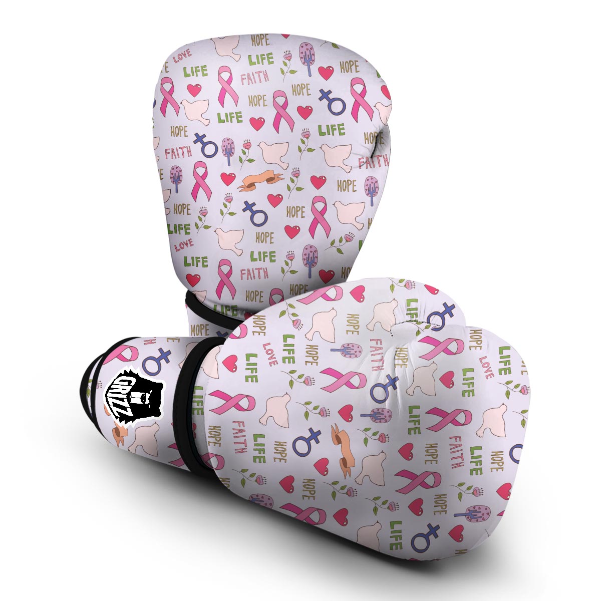 Pink Ribbon Breast Cancer Awareness Pattern Print Boxing Gloves-grizzshop