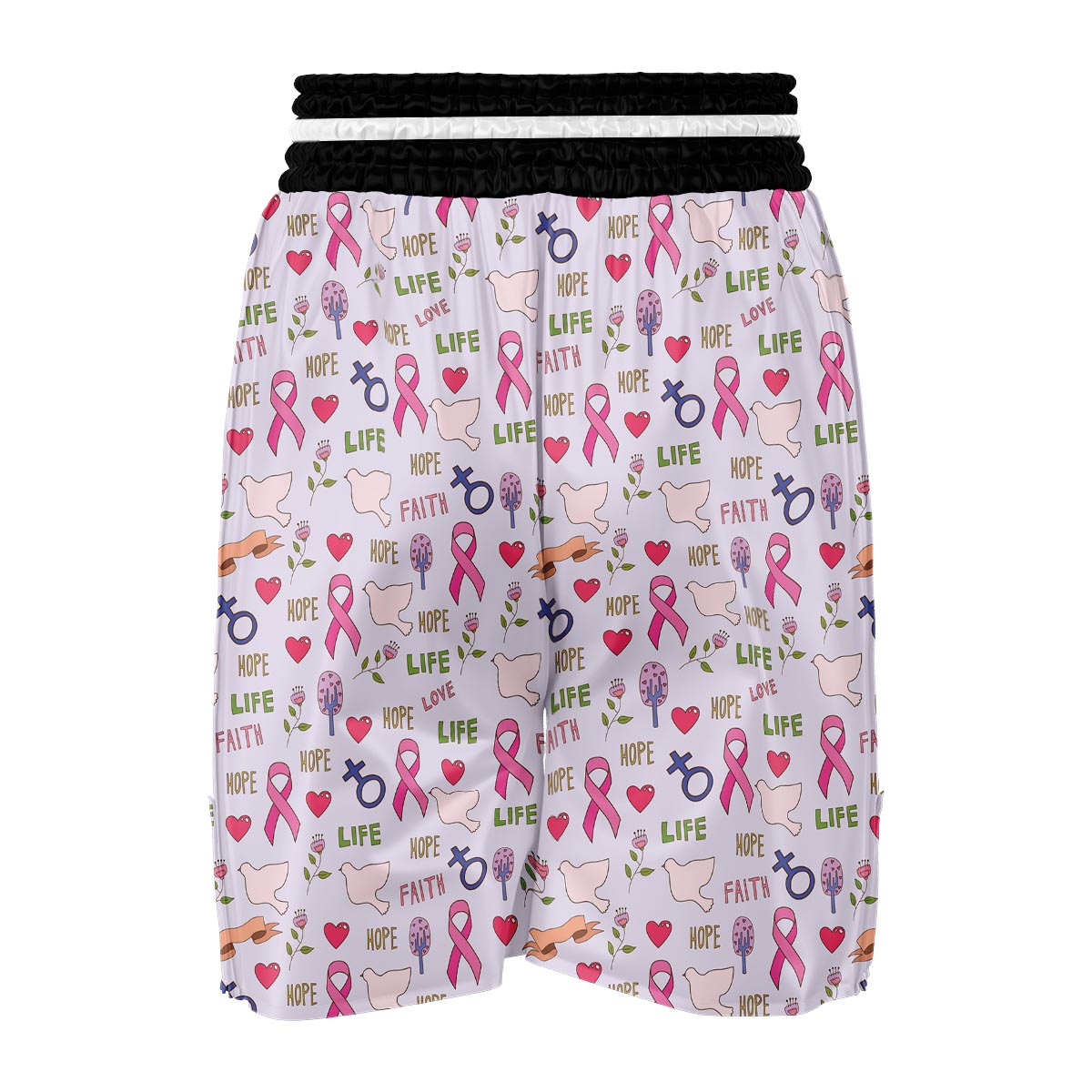 Pink Ribbon Breast Cancer Awareness Pattern Print Boxing Shorts-grizzshop