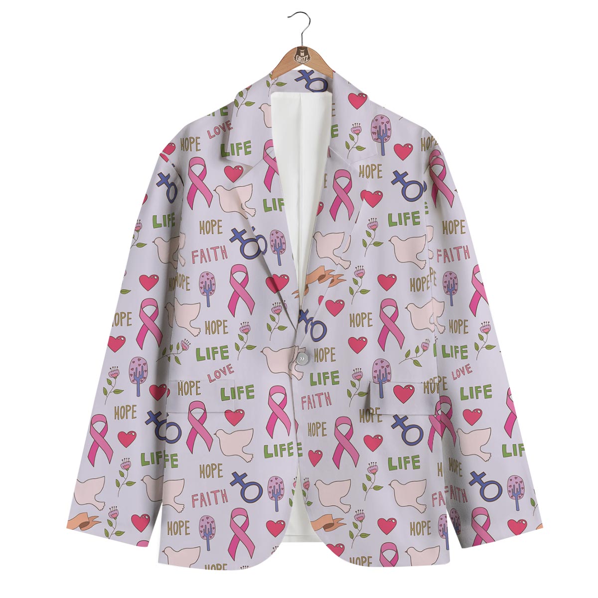 Pink Ribbon Breast Cancer Awareness Pattern Print Men's Blazer-grizzshop