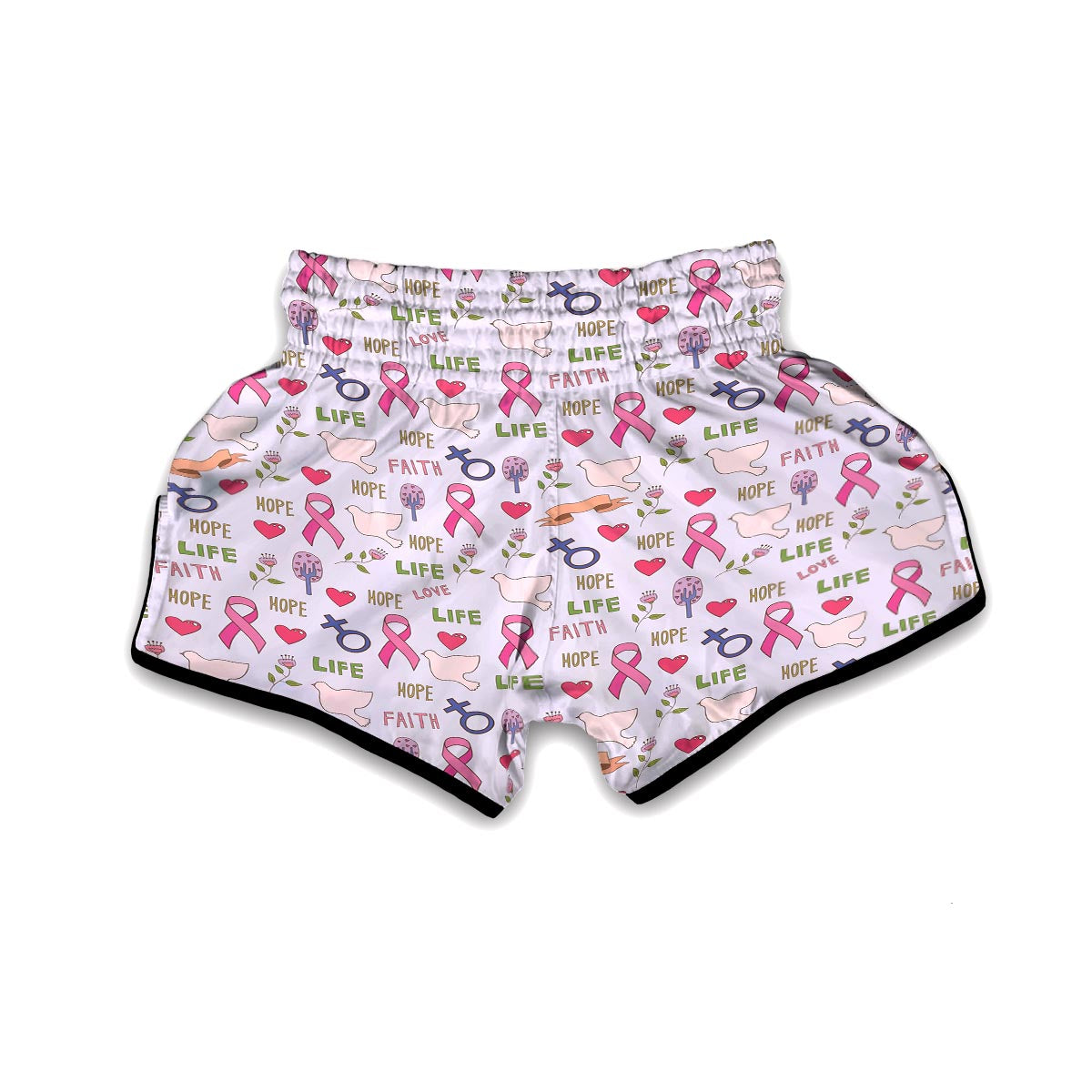 Pink Ribbon Breast Cancer Awareness Pattern Print Muay Thai Boxing Shorts-grizzshop