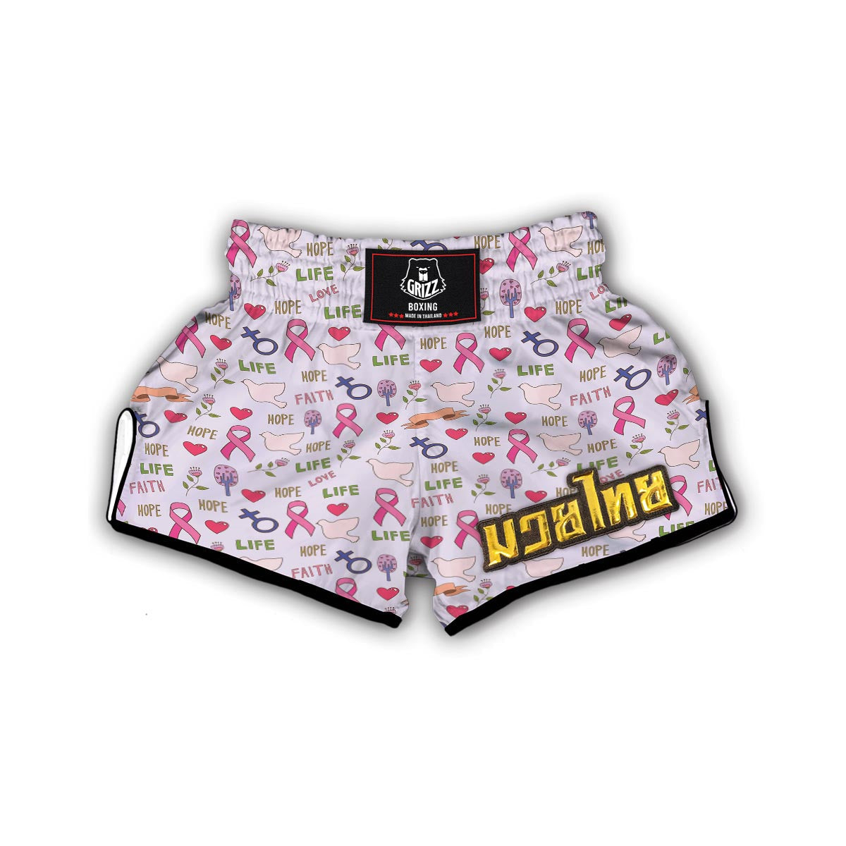 Pink Ribbon Breast Cancer Awareness Pattern Print Muay Thai Boxing Shorts-grizzshop