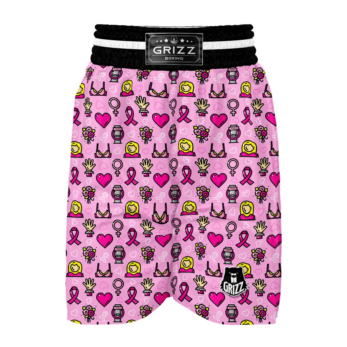Pink Ribbon Breast Cancer Awareness Print Pattern Boxing Shorts-grizzshop