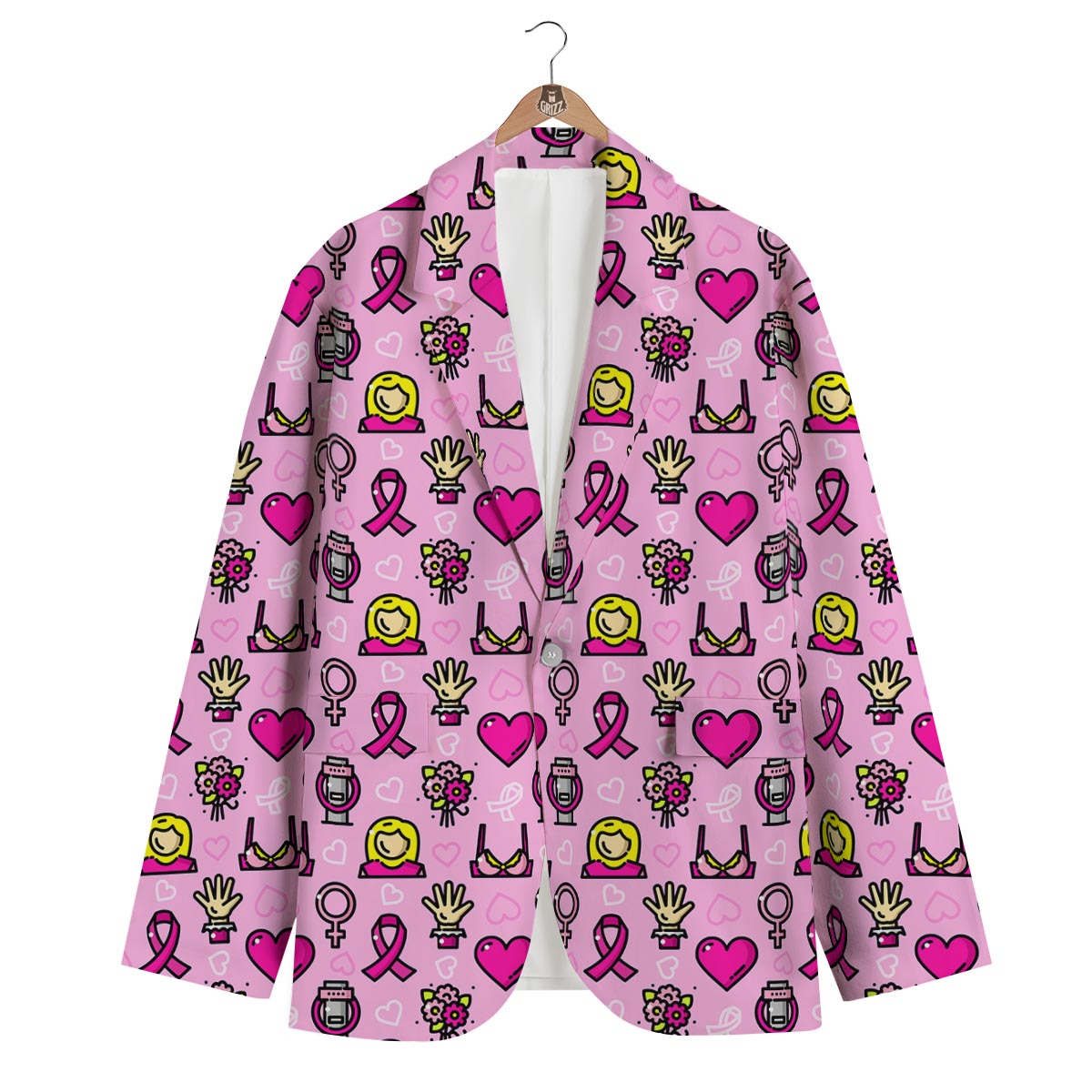 Pink Ribbon Breast Cancer Awareness Print Pattern Men's Blazer-grizzshop