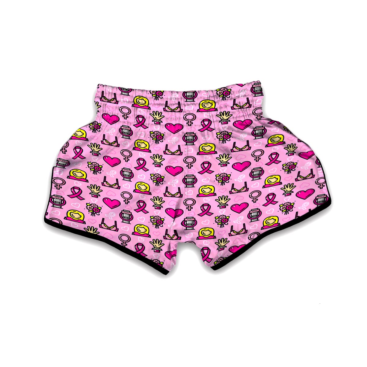 Pink Ribbon Breast Cancer Awareness Print Pattern Muay Thai Boxing Shorts-grizzshop