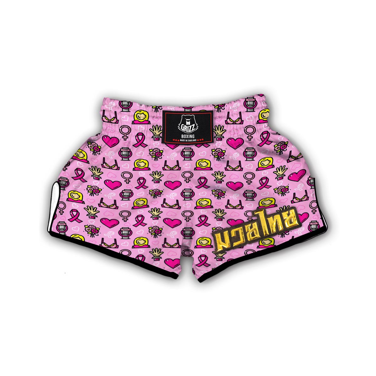Pink Ribbon Breast Cancer Awareness Print Pattern Muay Thai Boxing Shorts-grizzshop