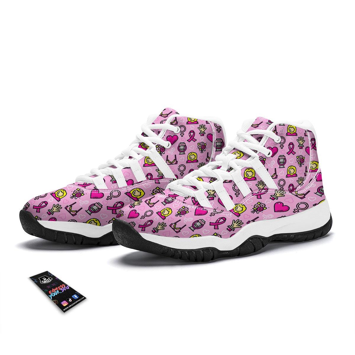 Pink Ribbon Breast Cancer Awareness Print Pattern White Bball Shoes-grizzshop