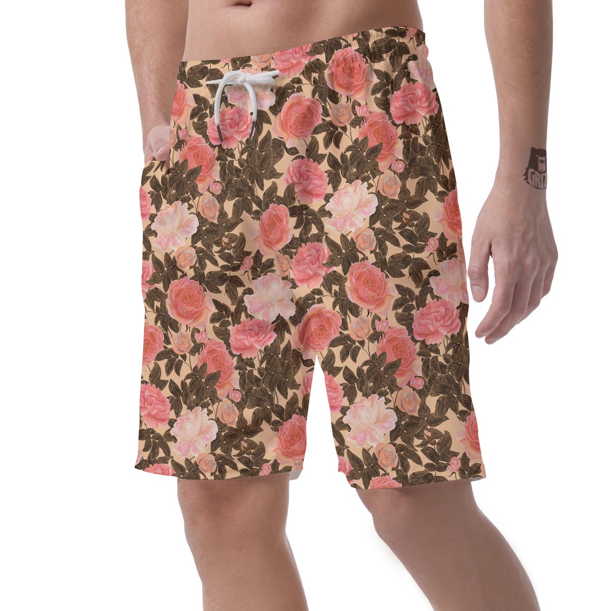 Pink Rose Floral Men's Shorts-grizzshop