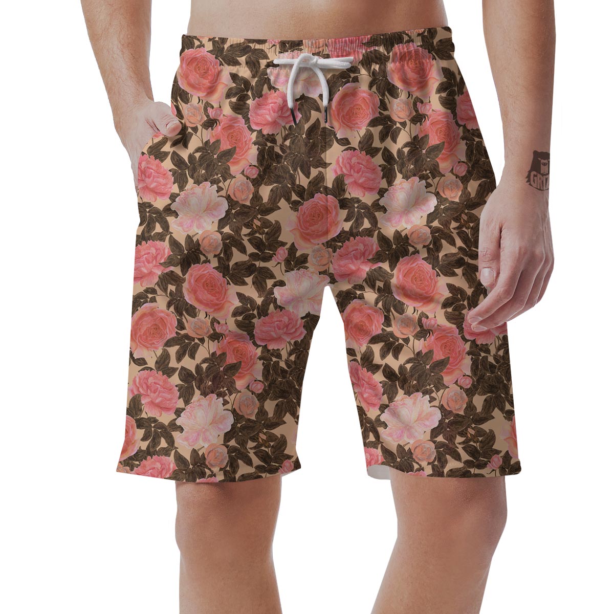 Pink Rose Floral Men's Shorts-grizzshop