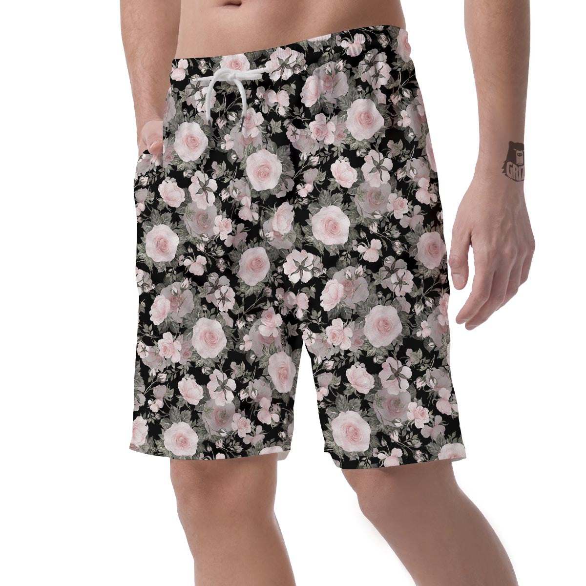 Pink Rose Floral Pattern Print Men's Shorts-grizzshop