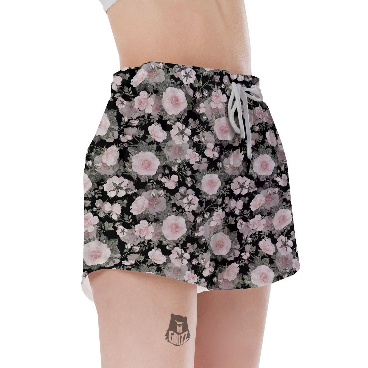 Pink Rose Floral Pattern Print Women's Shorts-grizzshop