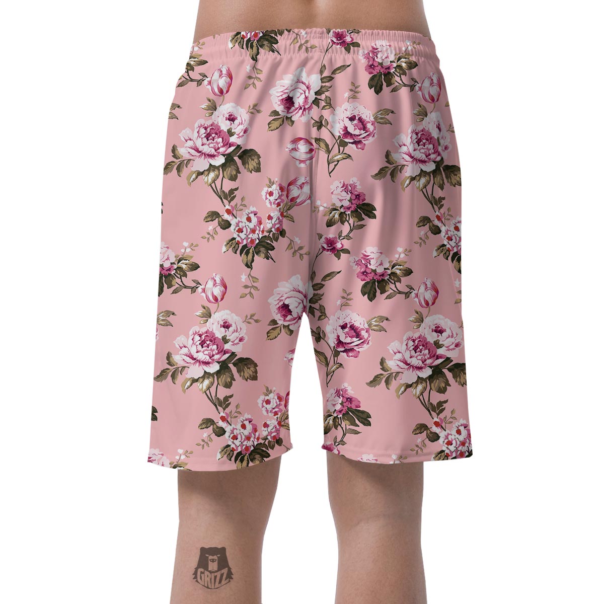 Pink Rose Floral Print Men's Shorts-grizzshop