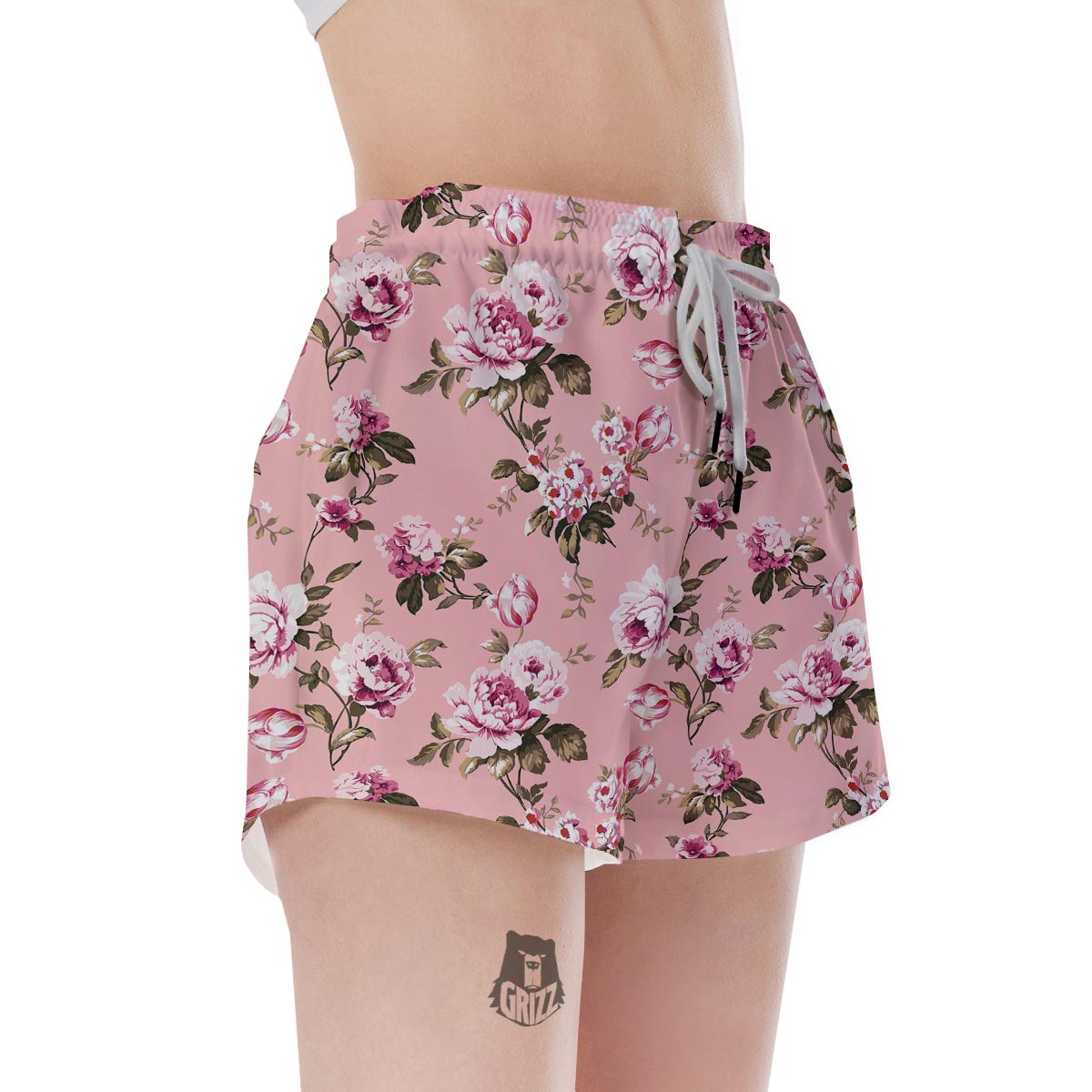Pink Rose Floral Print Women's Shorts-grizzshop