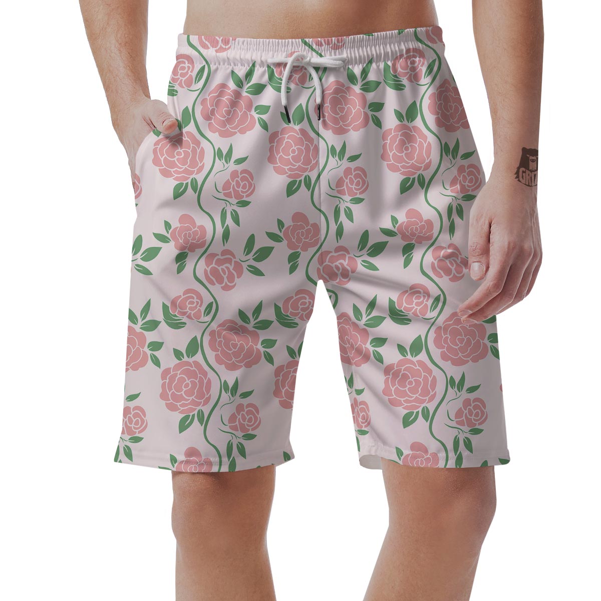 Pink Rose Flower Men's Shorts-grizzshop