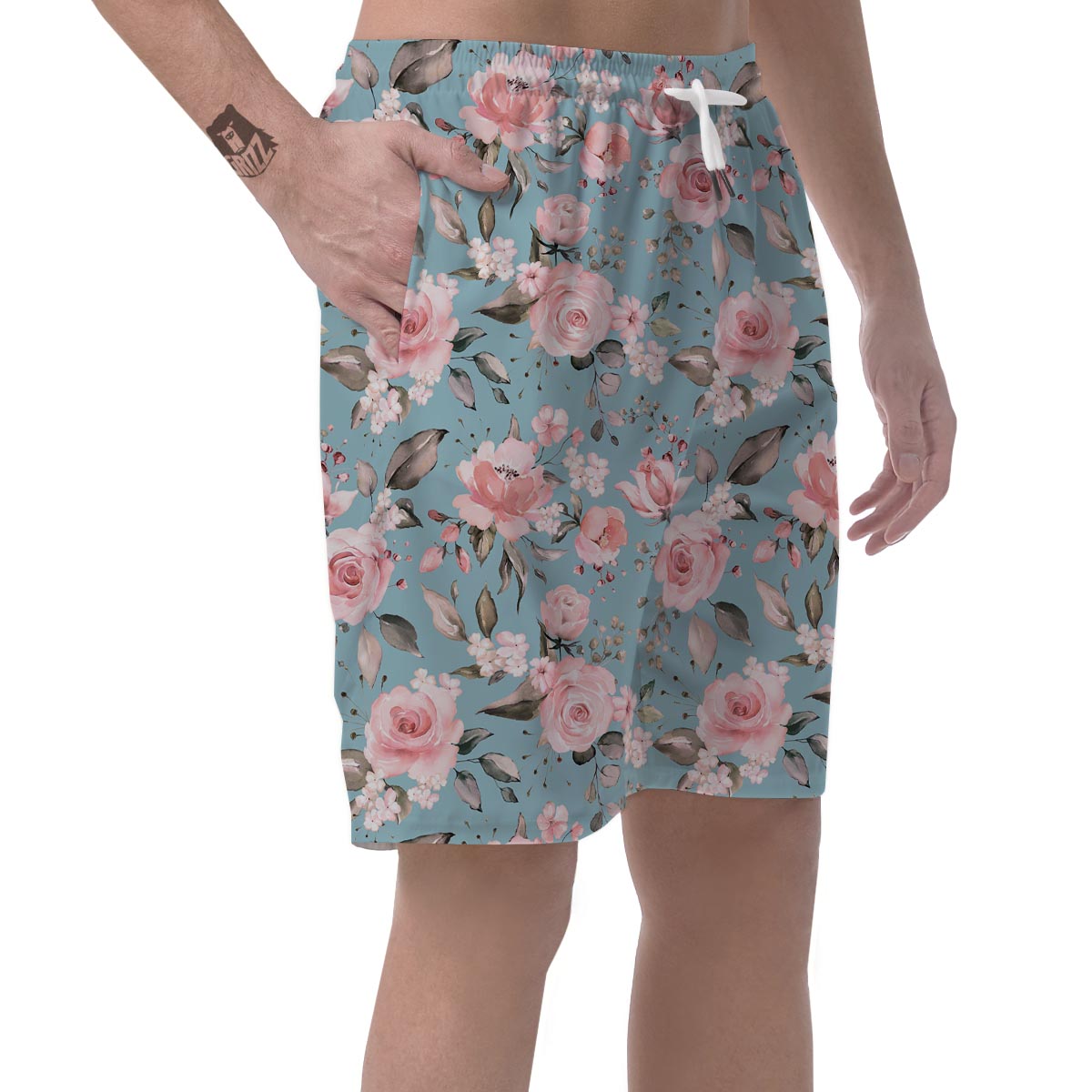 Pink Rose Flower Print Men's Shorts-grizzshop