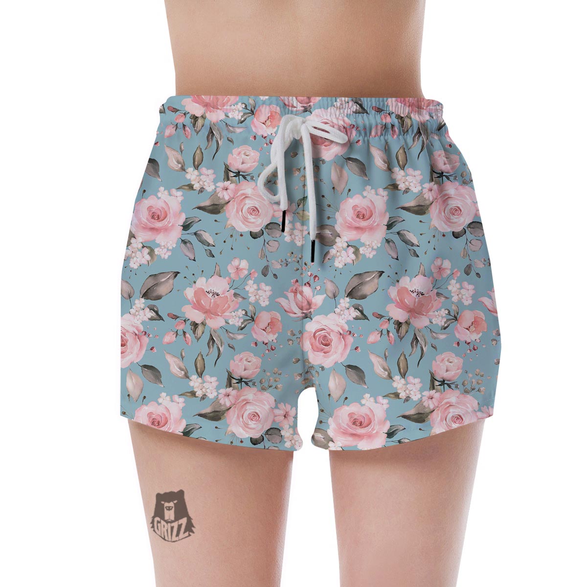 Pink Rose Flower Print Women's Shorts-grizzshop