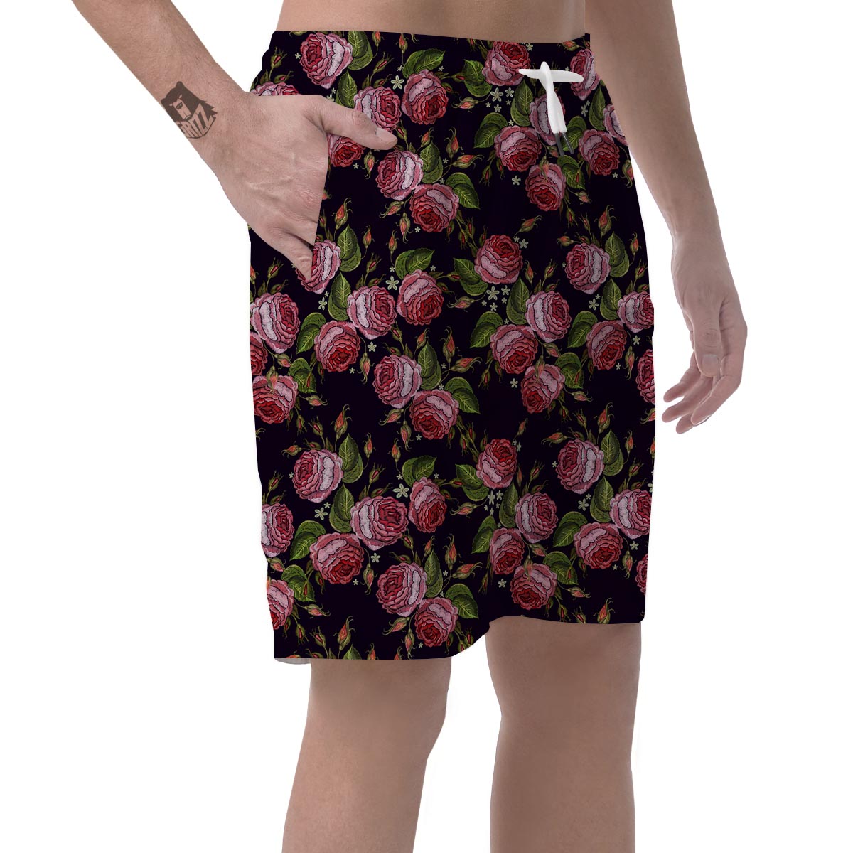 Pink Rose Print Men's Shorts-grizzshop