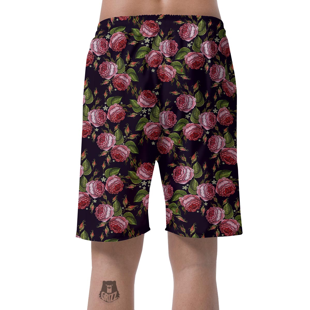 Pink Rose Print Men's Shorts-grizzshop