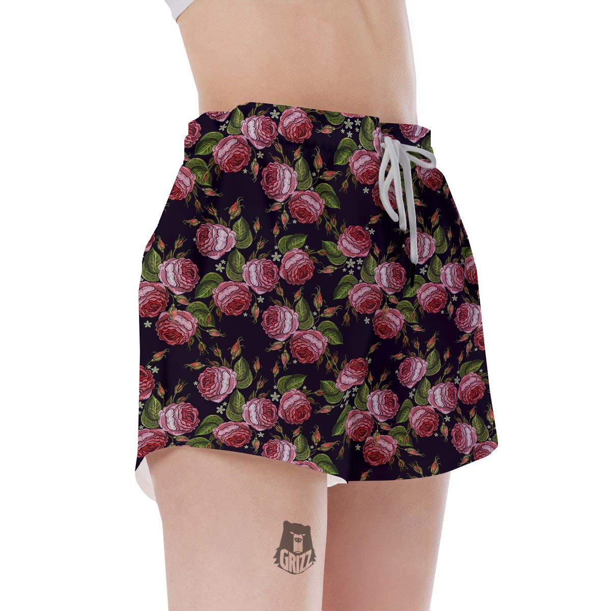 Pink Rose Print Women's Shorts-grizzshop
