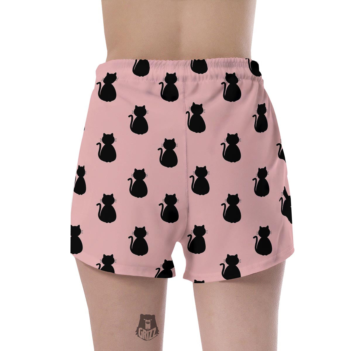 Pink Silhouette Cat Print Women's Shorts-grizzshop