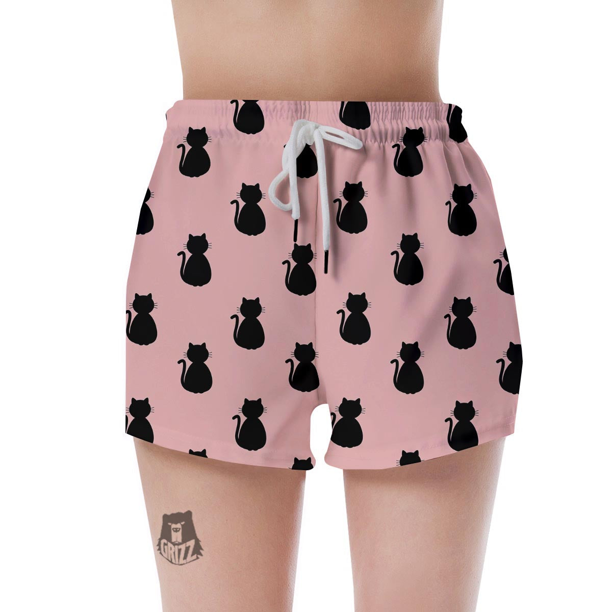 Pink Silhouette Cat Print Women's Shorts-grizzshop