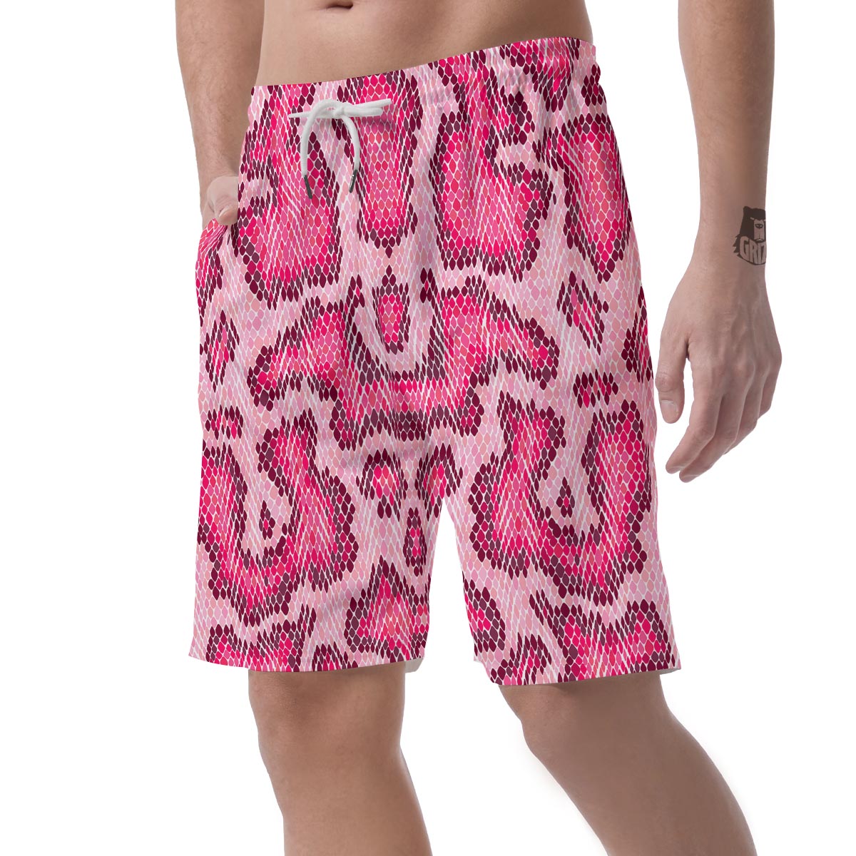 Pink Snakeskin Print Men's Shorts-grizzshop