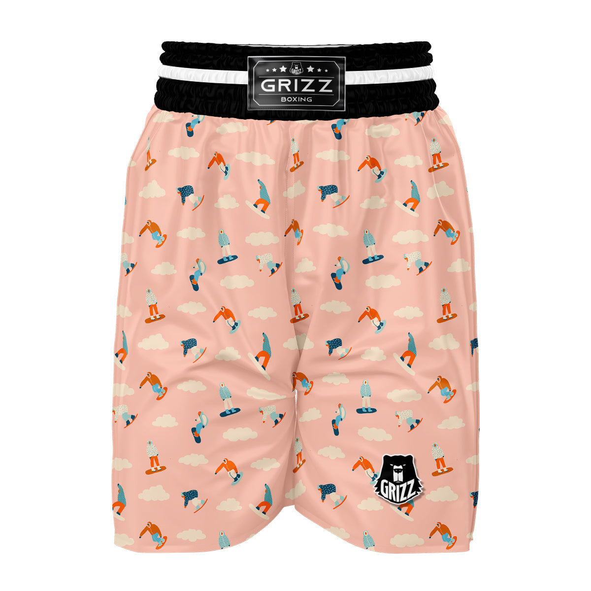 Pink Snowboard Sky Print Pattern Boxing Shorts-grizzshop