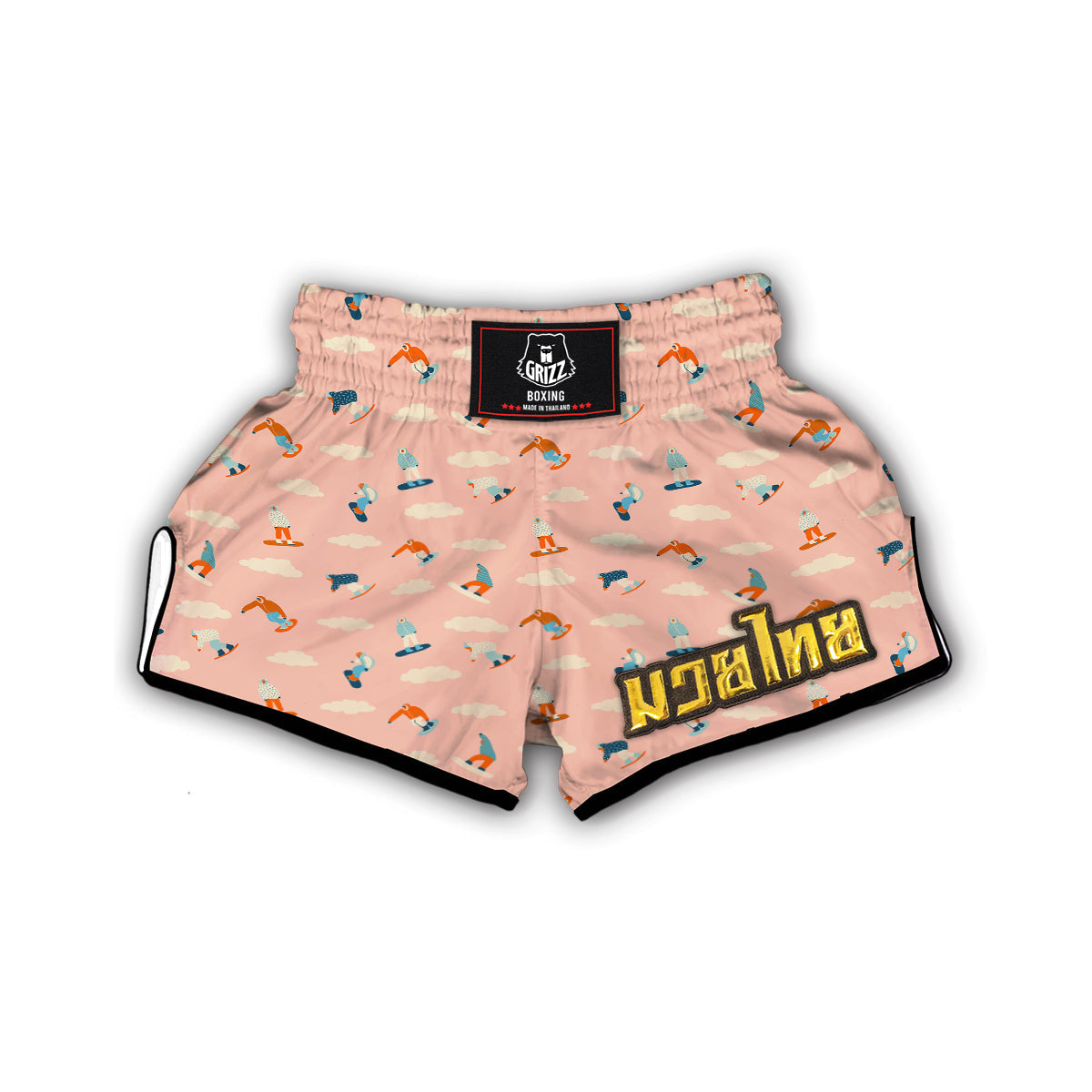 Pink Snowboard Sky Print Pattern Muay Thai Boxing Shorts-grizzshop