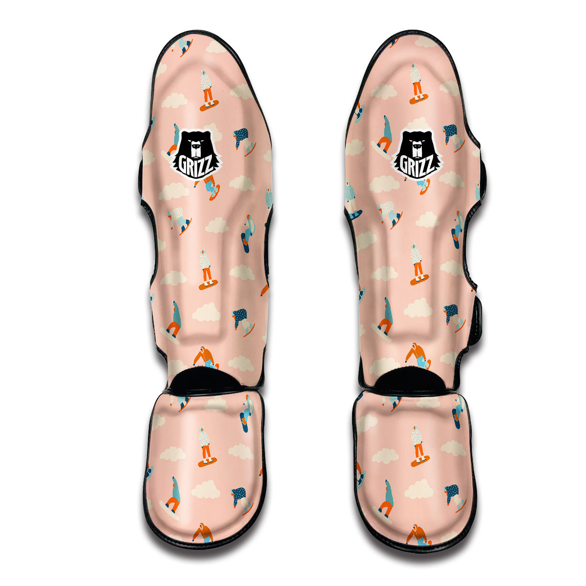 Pink Snowboard Sky Print Pattern Muay Thai Shin Guards-grizzshop