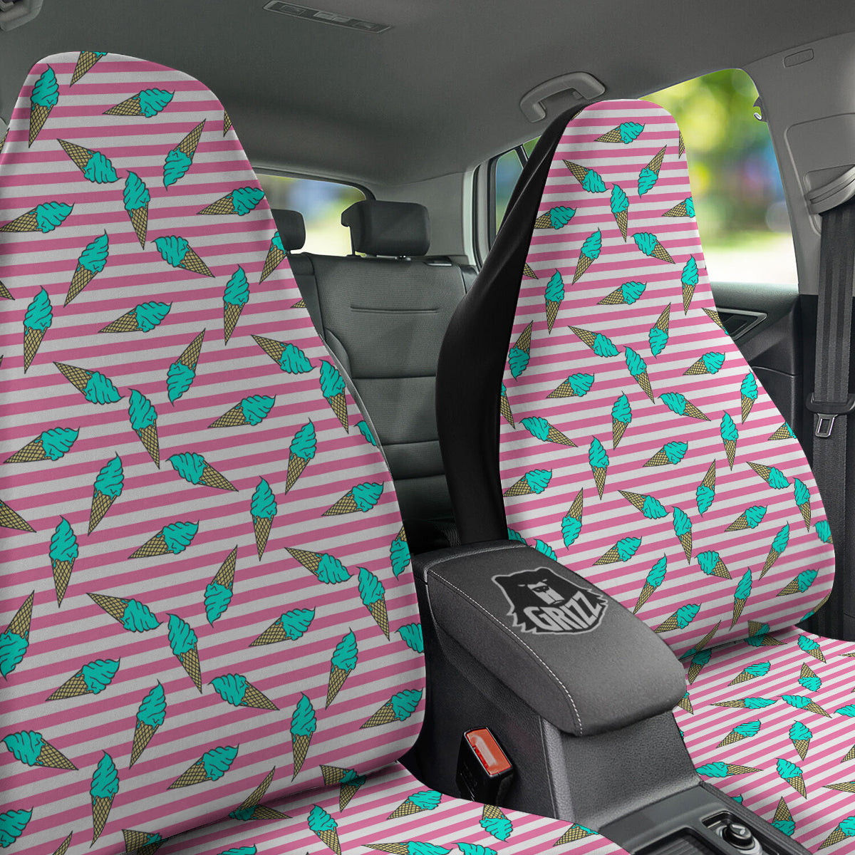 Pink Striped Ice Creams Print Pattern Car Seat Covers-grizzshop