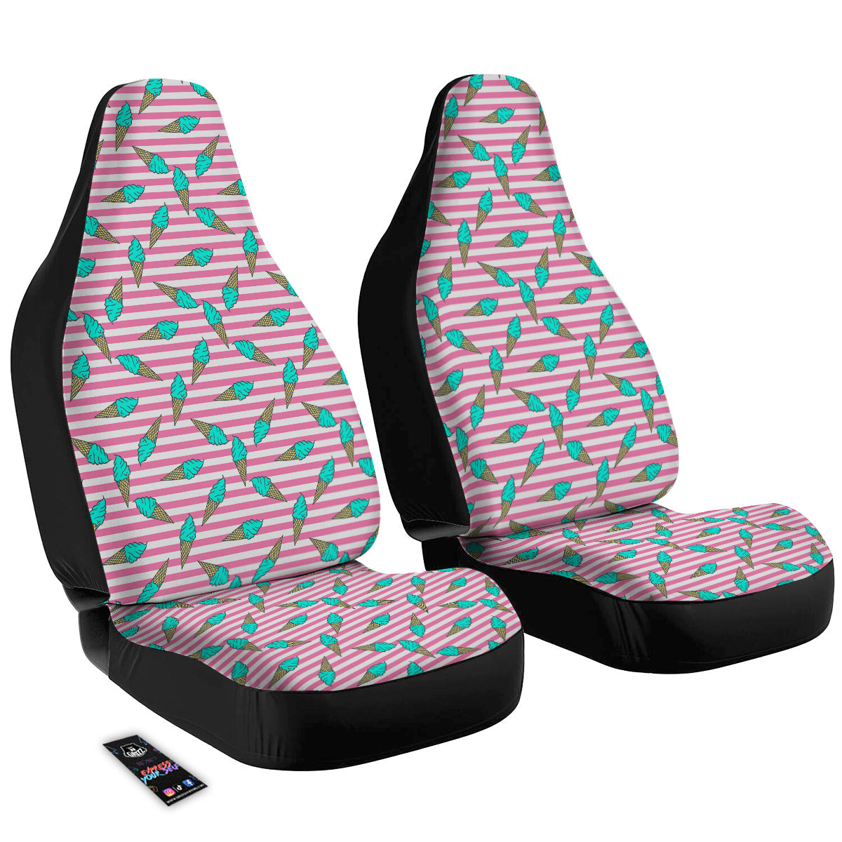 Pink Striped Ice Creams Print Pattern Car Seat Covers-grizzshop