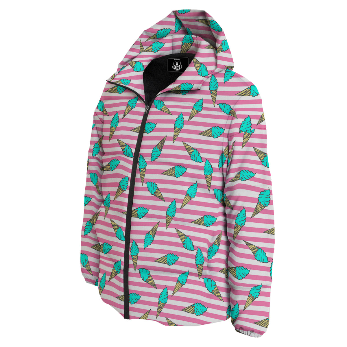 Pink Striped Ice Creams Print Pattern Down Jacket-grizzshop