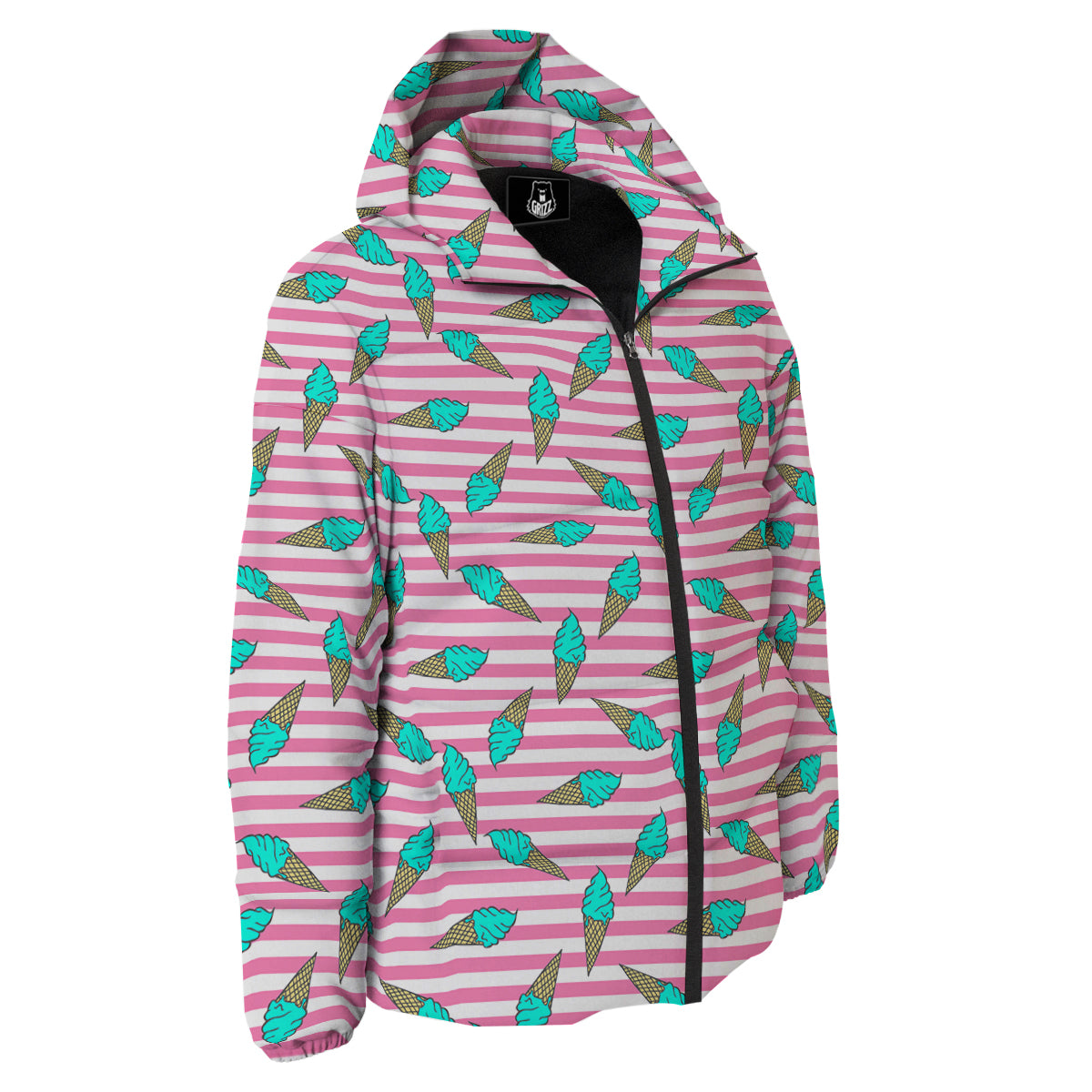 Pink Striped Ice Creams Print Pattern Down Jacket-grizzshop