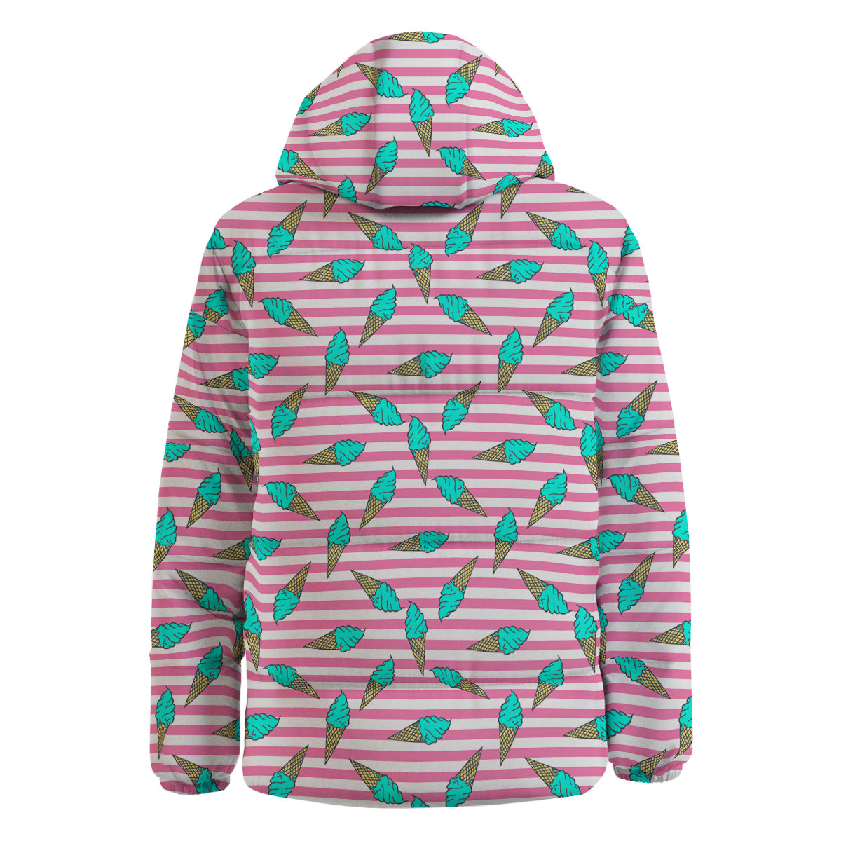 Pink Striped Ice Creams Print Pattern Down Jacket-grizzshop