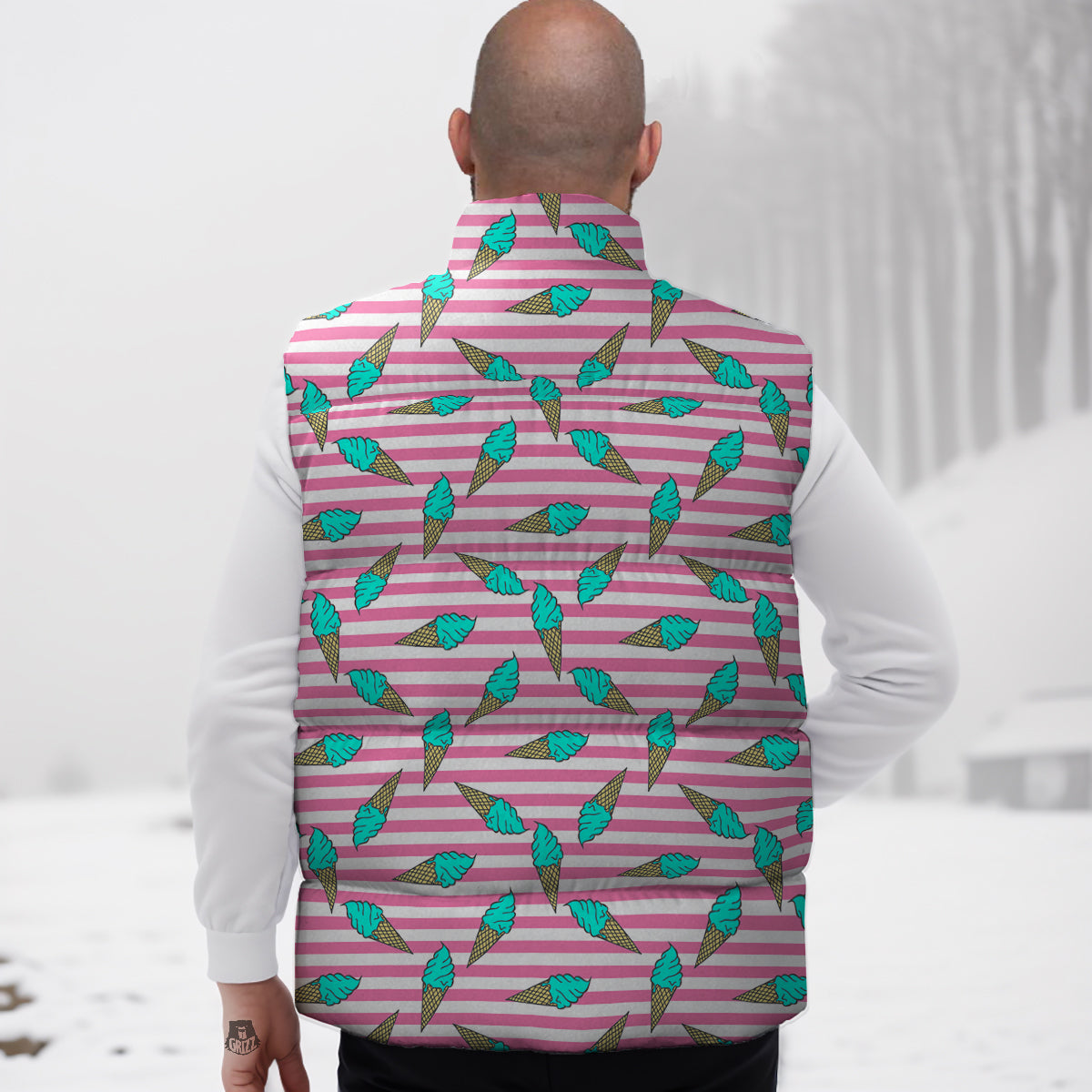 Pink Striped Ice Creams Print Pattern Down Vest