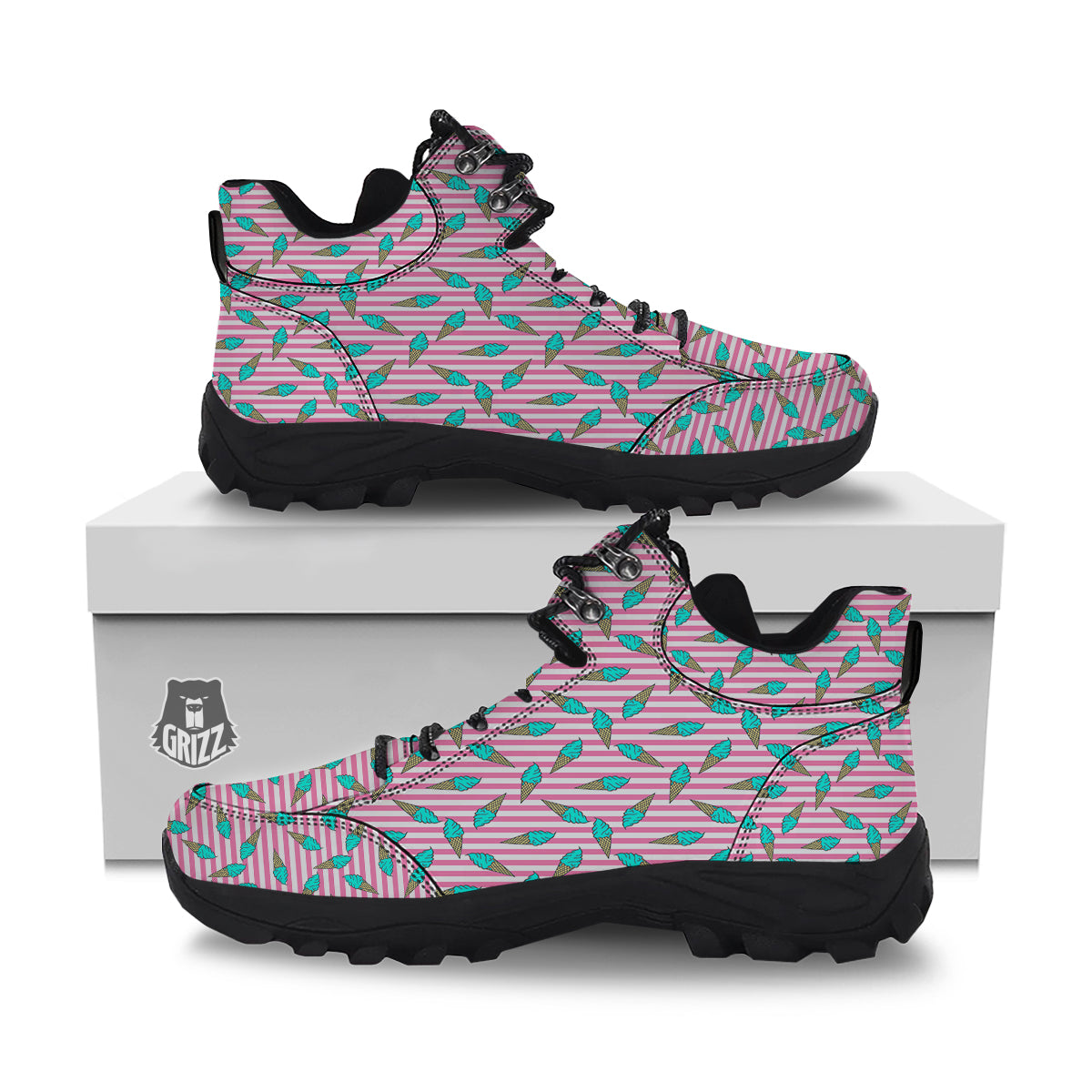 Pink Striped Ice Creams Print Pattern Hiking Shoes-grizzshop
