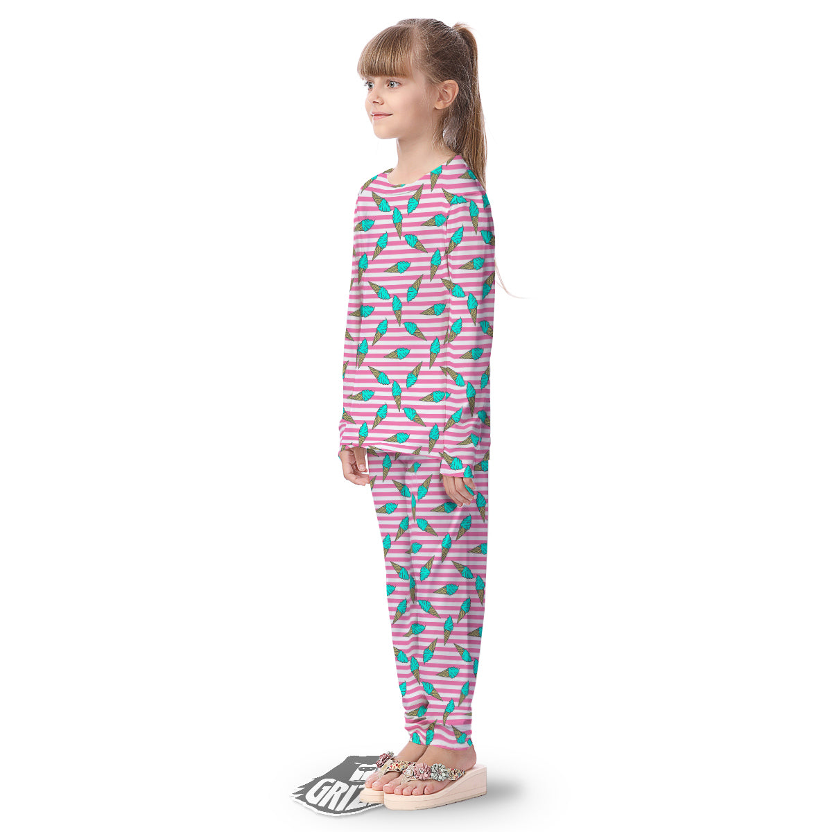 Pink Striped Ice Creams Print Pattern Kid's Pajamas-grizzshop