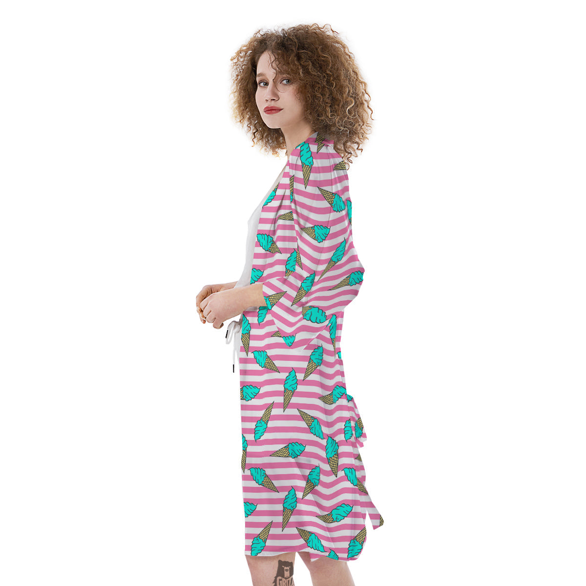 Pink Striped Ice Creams Print Pattern Kimono-grizzshop