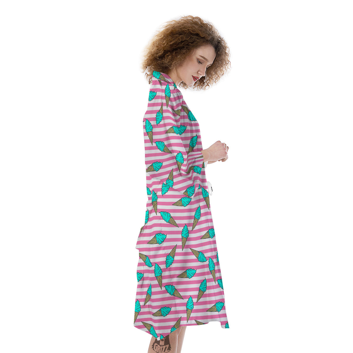 Pink Striped Ice Creams Print Pattern Kimono-grizzshop