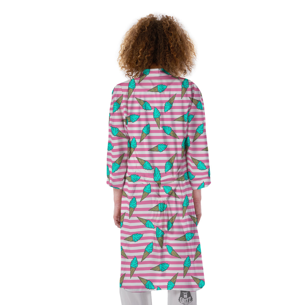 Pink Striped Ice Creams Print Pattern Kimono-grizzshop