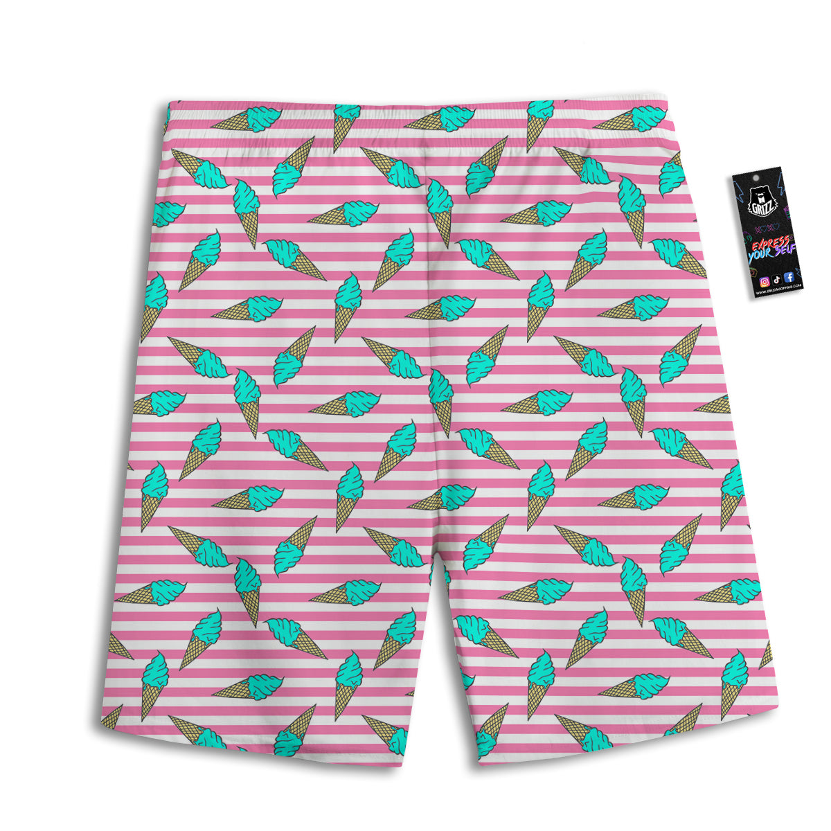 Pink Striped Ice Creams Print Pattern Men's Athletic Shorts