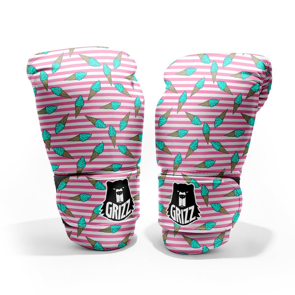 Pink Striped Ice Creams Print Pattern Pro Boxing Glove