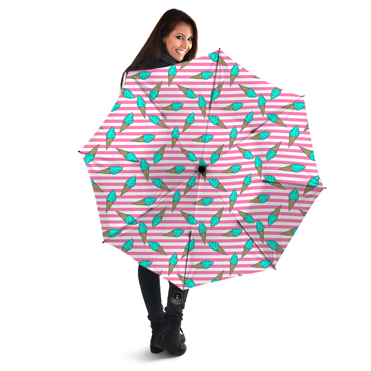 Pink Striped Ice Creams Print Pattern Umbrella-grizzshop
