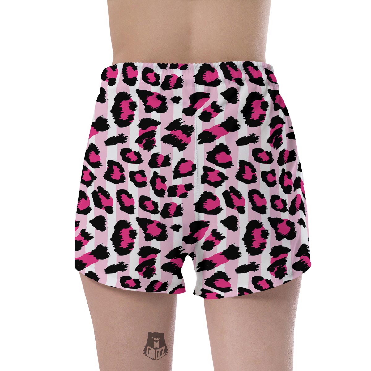 Pink Striped Leopard Women's Shorts-grizzshop