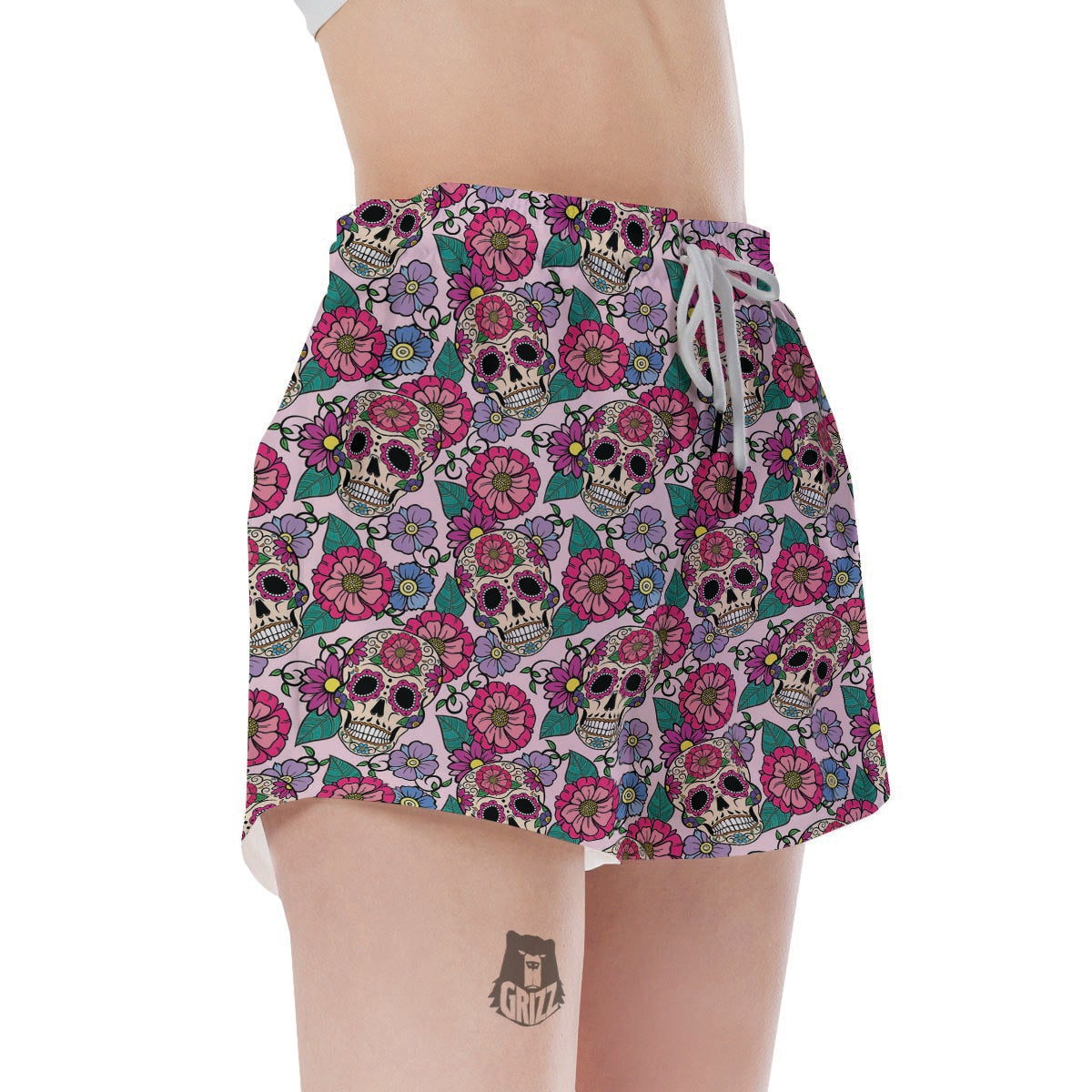 Pink Sugar Skull Floral Women's Shorts-grizzshop