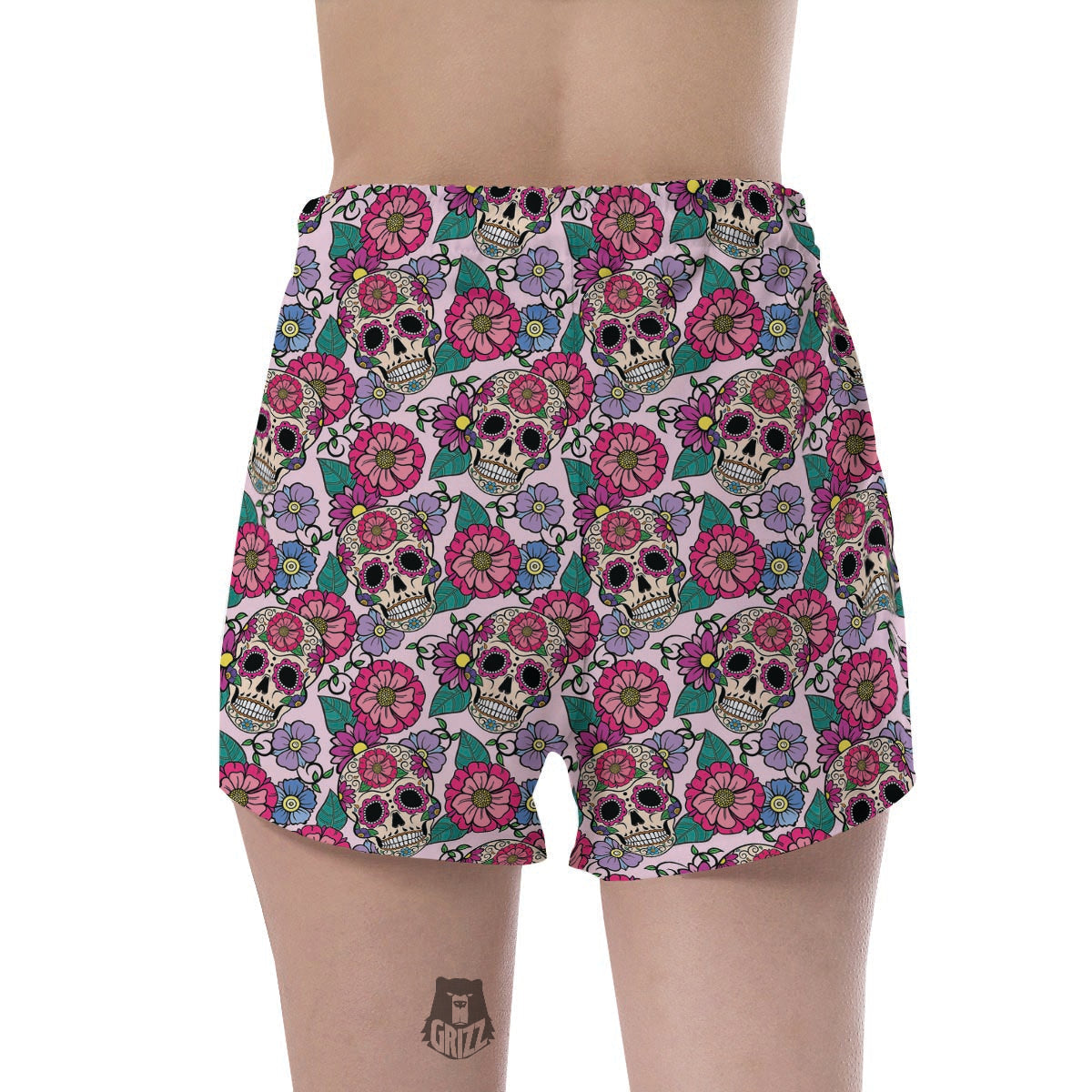 Pink Sugar Skull Floral Women's Shorts-grizzshop