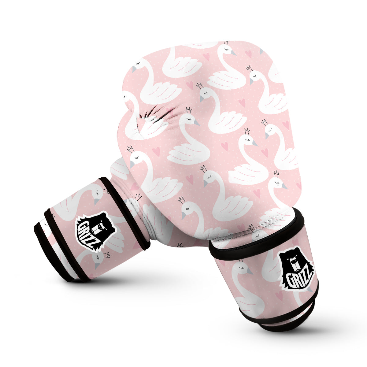 Pink Swan Pattern Print Boxing Gloves-grizzshop